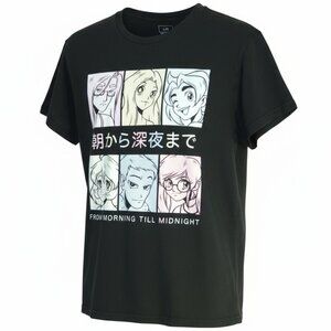 Japanese Anime From Morning Till Midnight Themed Men’s Black T-Shirt Size Large